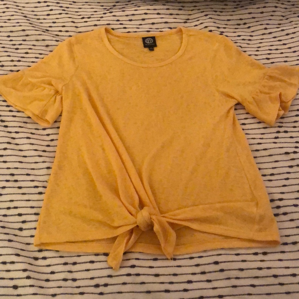 Yellow ruffles tie blouse